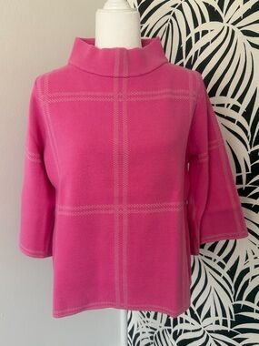 Pink Funnel Neck Windowpane Sweater